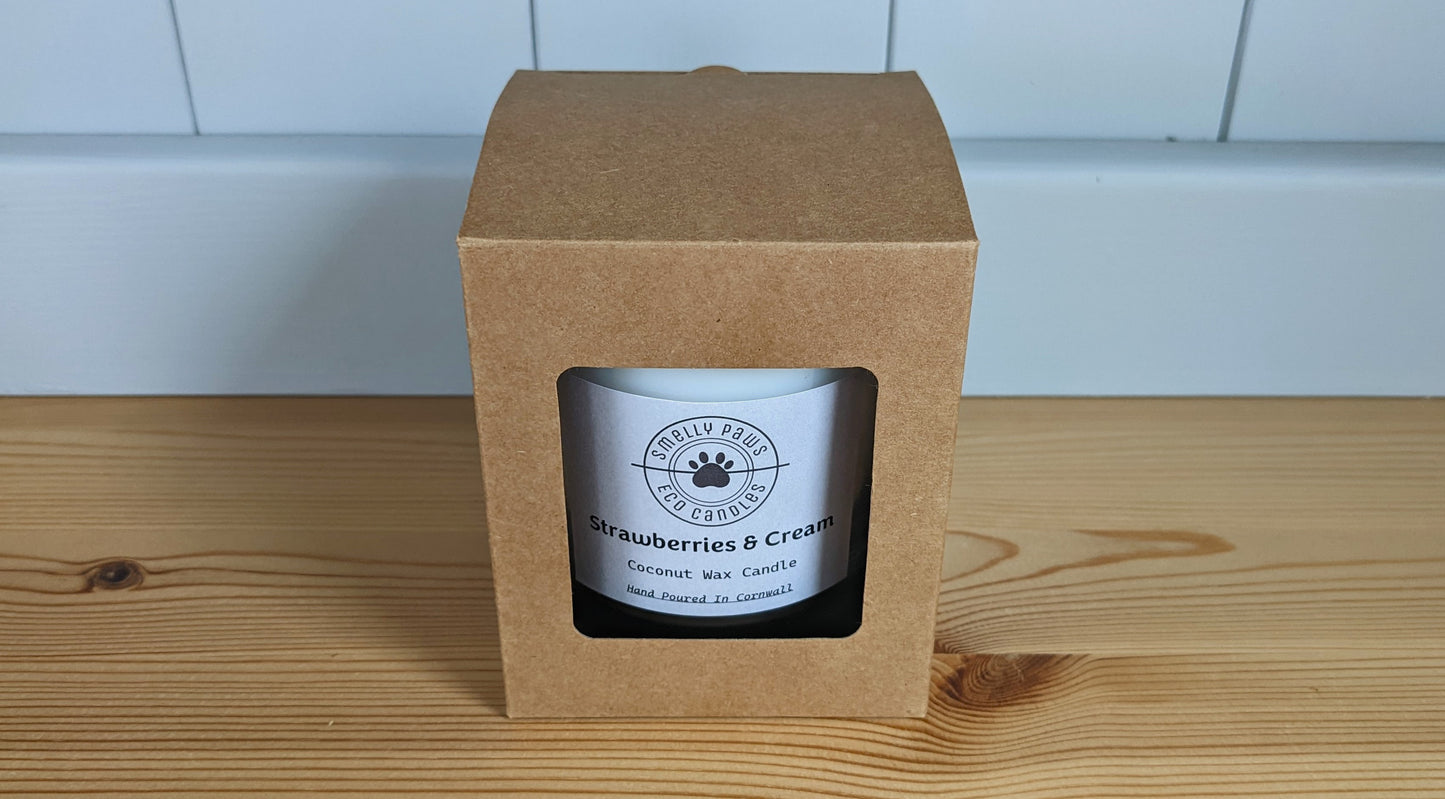 Strawberries and Cream candle in a cardboard presentation box